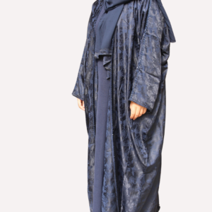 Ensemble Kimono Abaya Bleu Marine avec Foulard – Détails Perles et Fleurs